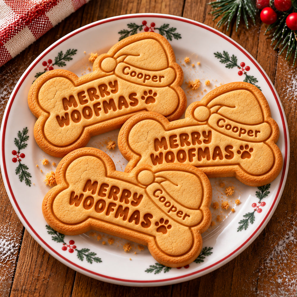 Personalized Name Santa Dog Christmas Shaped Cookie Stamp HA75 57010