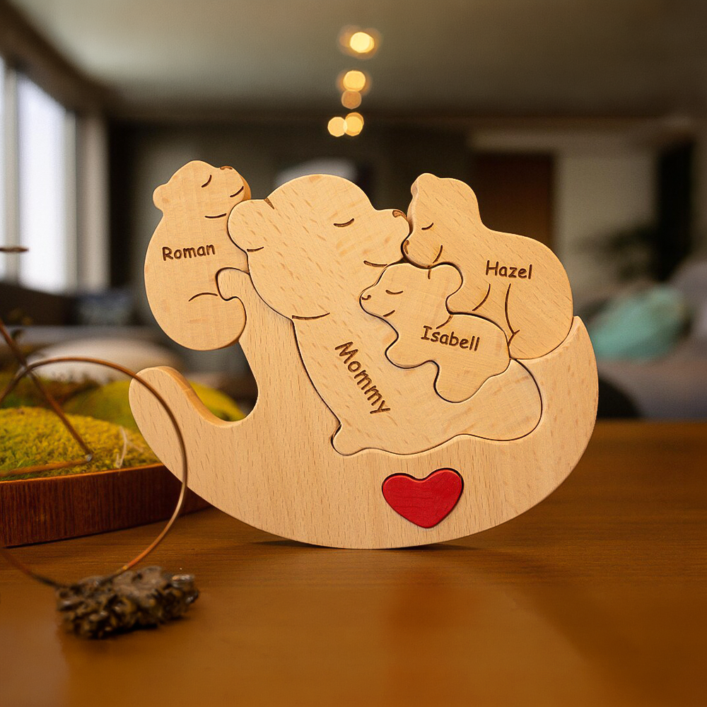 Personalized Wooden Mommy Rolling Bear Family Puzzle, Family Home Decor HA75 920738
