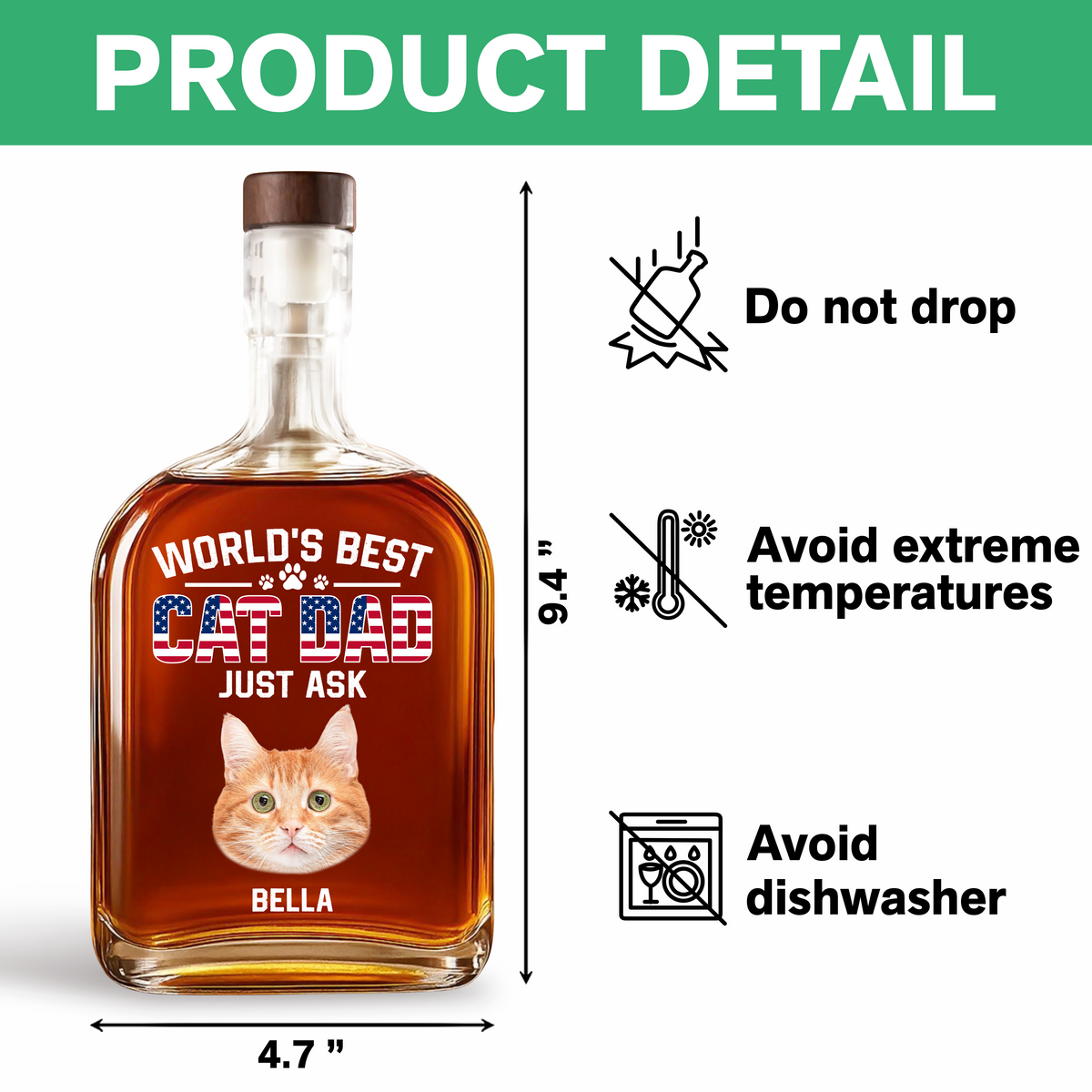 Custom Photo American Best Dog Dad - Personalized Whiskey Bottle HO82 894144