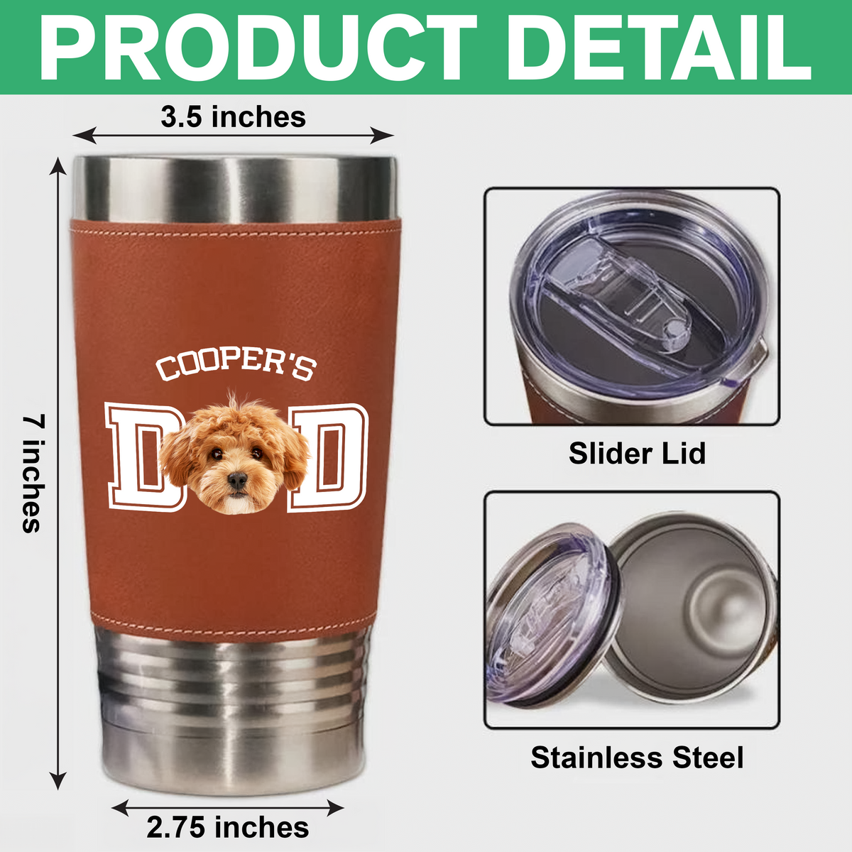 Custom Dog Photo Leather Tumbler TH10 894063