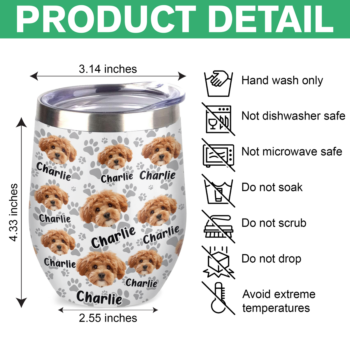 Custom Photo Funny Pet Face Pattern Dog Cat Wine Tumbler HA75 892342