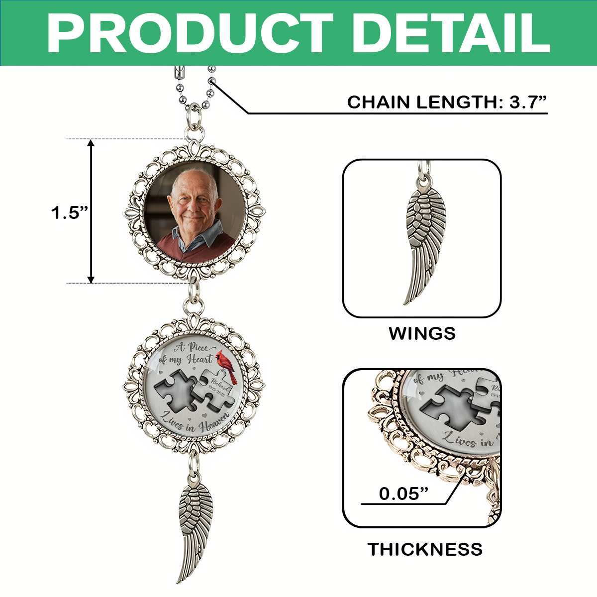 Custom Photo A Piece Of My Heart Lives In Heaven Memorial Car Hanging Ornament With Charm HA75 892832