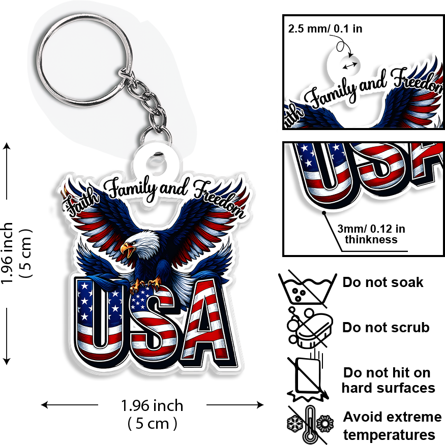 Faith, Family And Freedom USA With Eagle Acrylic Keychain TH10 898937