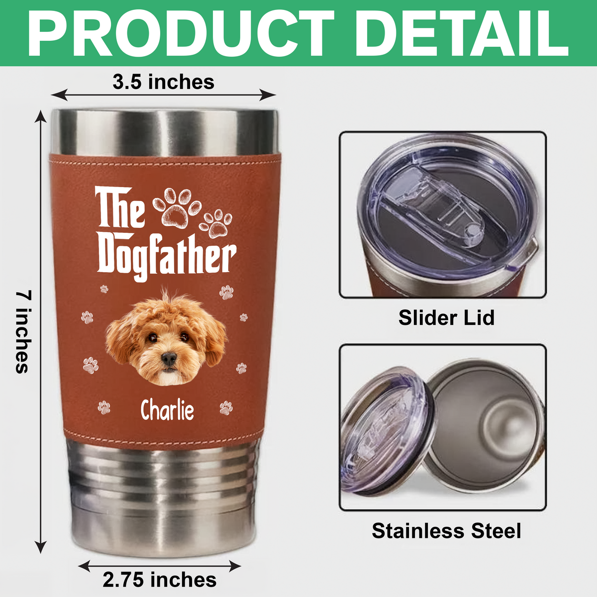 Cool Dog Father - Personalized Custom Leather Tumbler LM32 893697