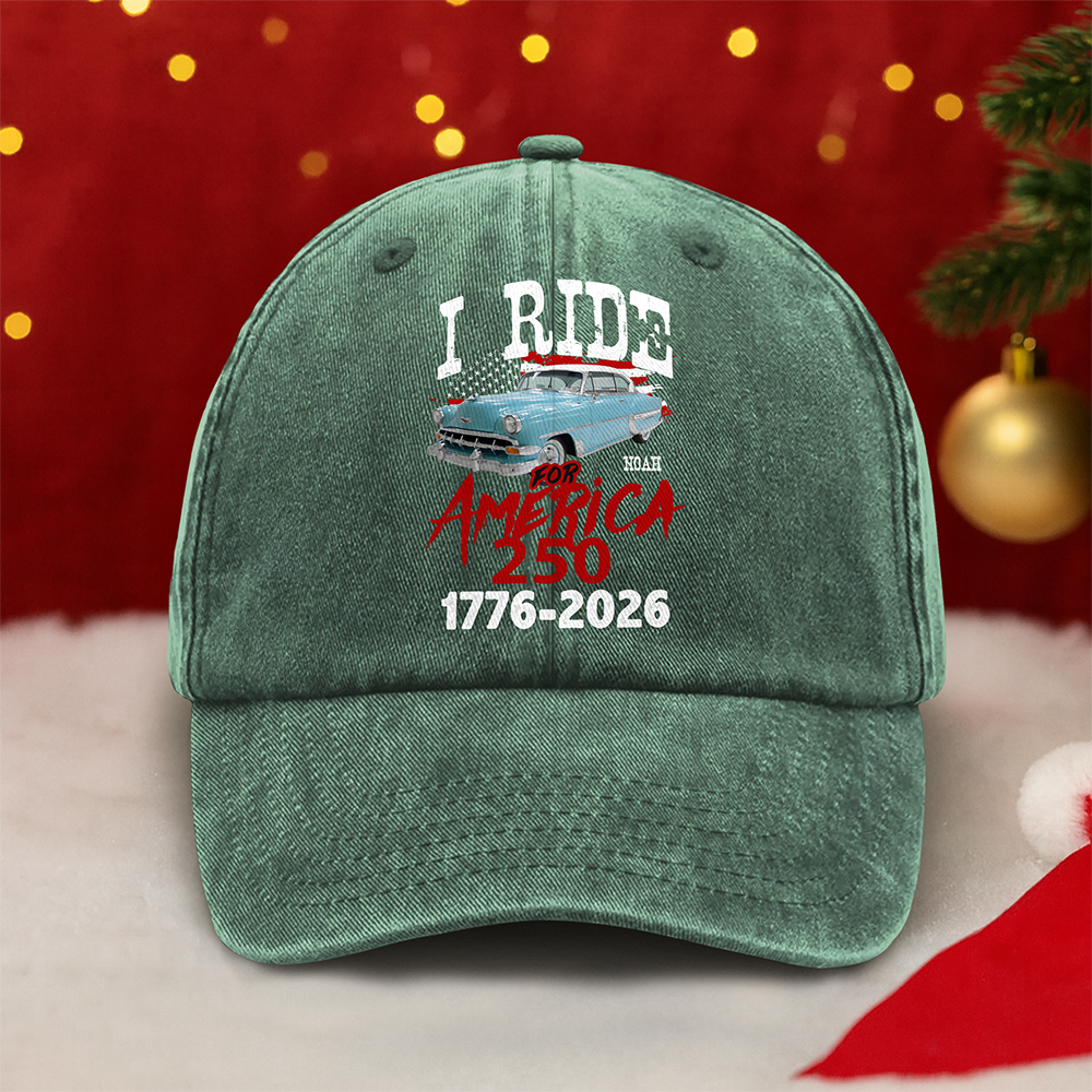 Custom Car Photo I Ride for America 250 Washed Denim Baseball Cap HA75 898218