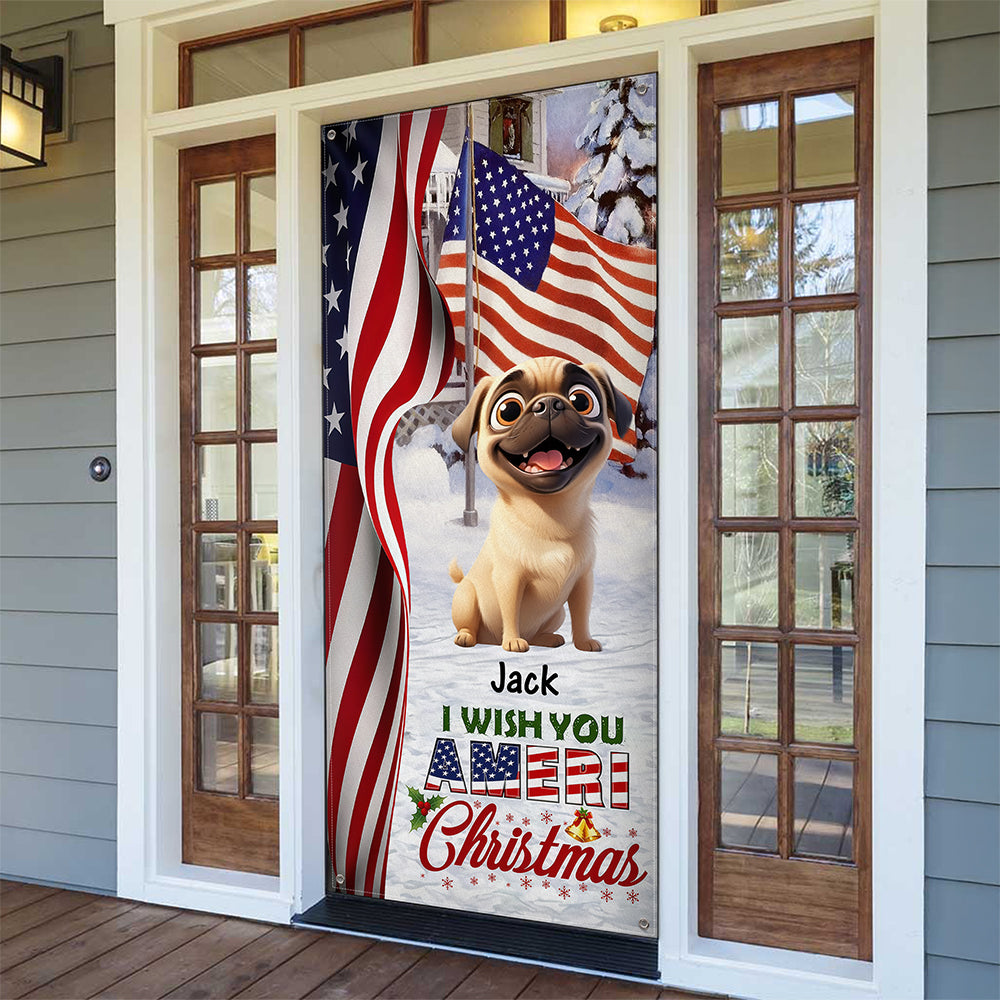 Custom Cute 3D Dog We Wish You Ameri Christmas Decoration Door Cover HA75 898084