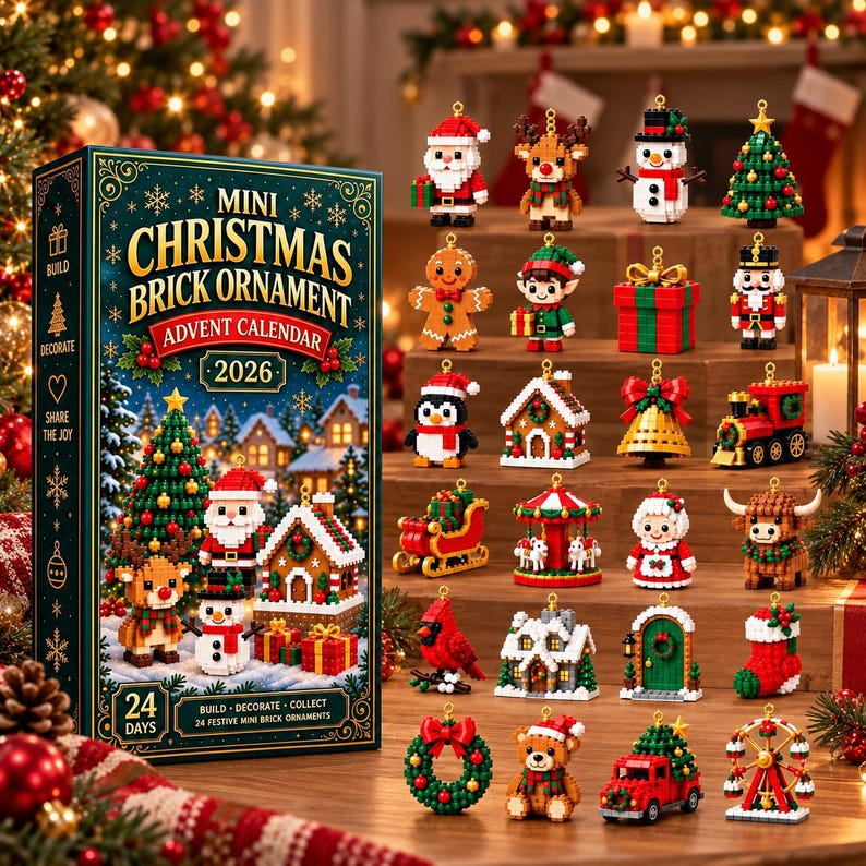 24-Day Mini Christmas 3D Brick Ornament Advent Calendar CH07 180652