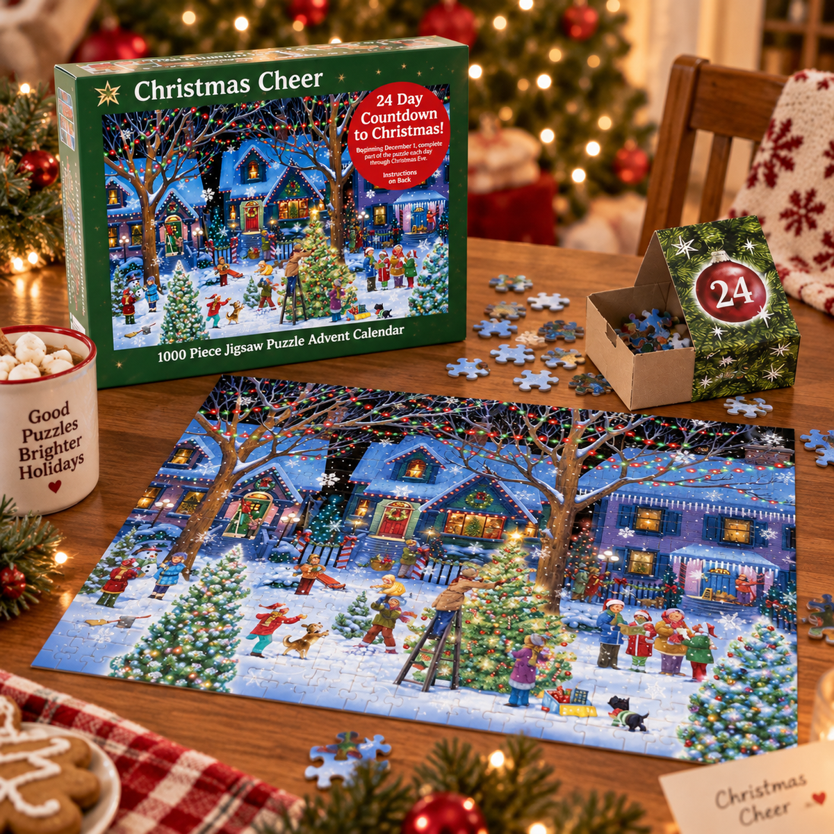 Christmas 24 Days Advent Calendar Puzzle, 1000 Piece Jigsaw Puzzle for Family LM32 670171