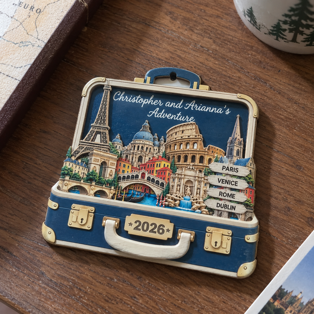 Personalized Couple Adventure Travel Suitcase Christmas Wood Ornament LM32 670683