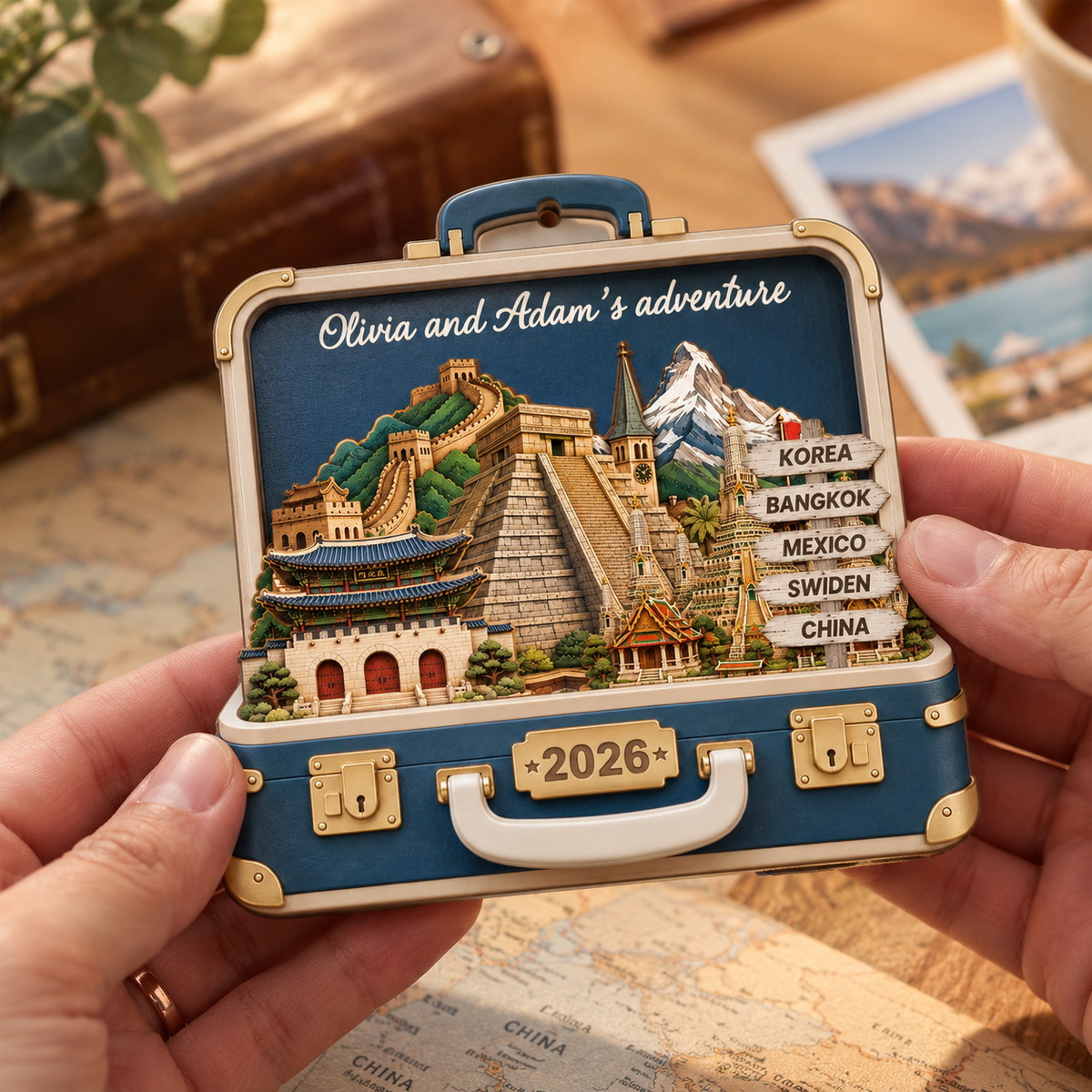 Personalized Couple Adventure Travel Suitcase Christmas Wood Ornament LM32 670683
