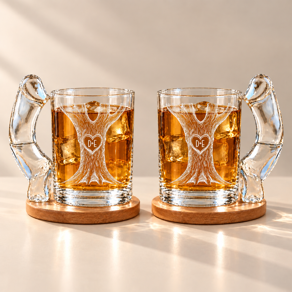 Personalized Initials In A Heart Tree Naughty Glass Mug, Couple Gift LM32 670221