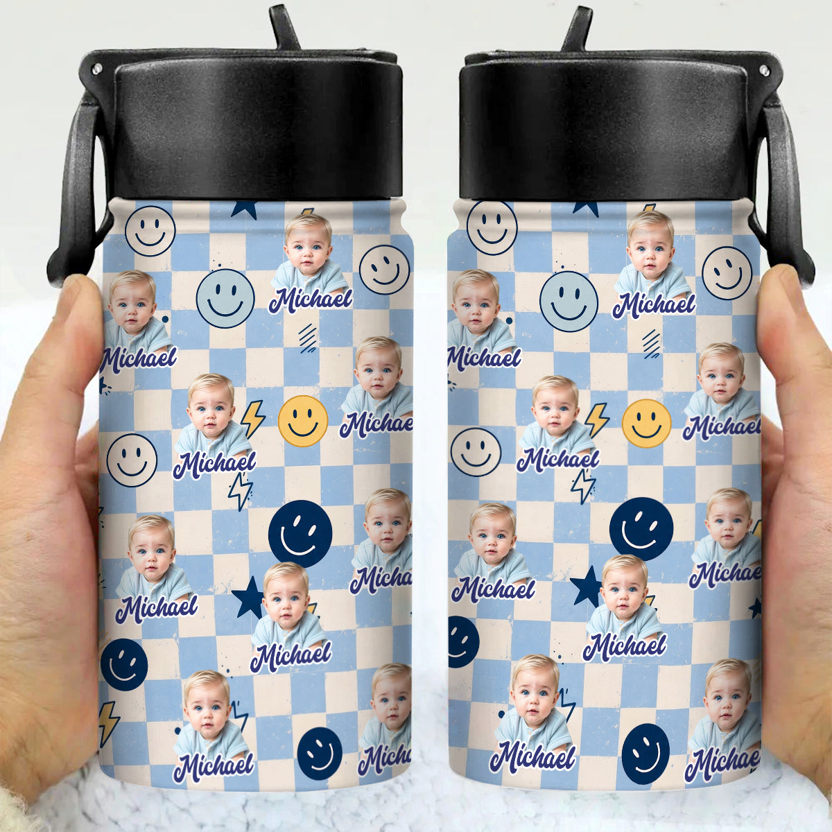Custom Photo Cute Pattern Kids Water Bottle - Personalized Back To School Gift HO82 902850