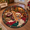 Custom Photo Dog Santa Hat 3D Illusion Round Rug, Christmas Home Decor HA75 57028