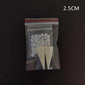 GeckoCustom 1 Pair Vampire Teeth Fangs Dentures Props Halloween Costume Props False Teeth Solid Glue Denture Adhesive Halloween Party Decor 2.5cm with glue