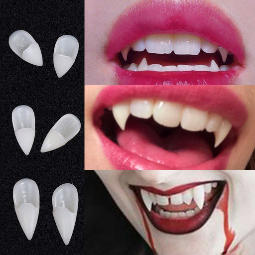 GeckoCustom 1 Pairs Halloween Teeth Fangs Dentures Props Party Costume DIY Cosplay Horror 5g Glue Friends Gifts Cosplay Witch False Fangs