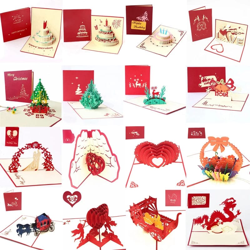 GeckoCustom 1pcs 3D Pop Up Greeting Cards With Envelope Laser Cut Post Card For Birthday Christmas Valentine' Day Party Wedding Decoration