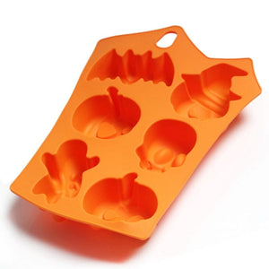 GeckoCustom 1pcs 6 Grids Pumpkin Bat Skull Ghost Shape Halloween Silicone Mold Candy Chocolate Pudding Mold for Halloween Party Decoration