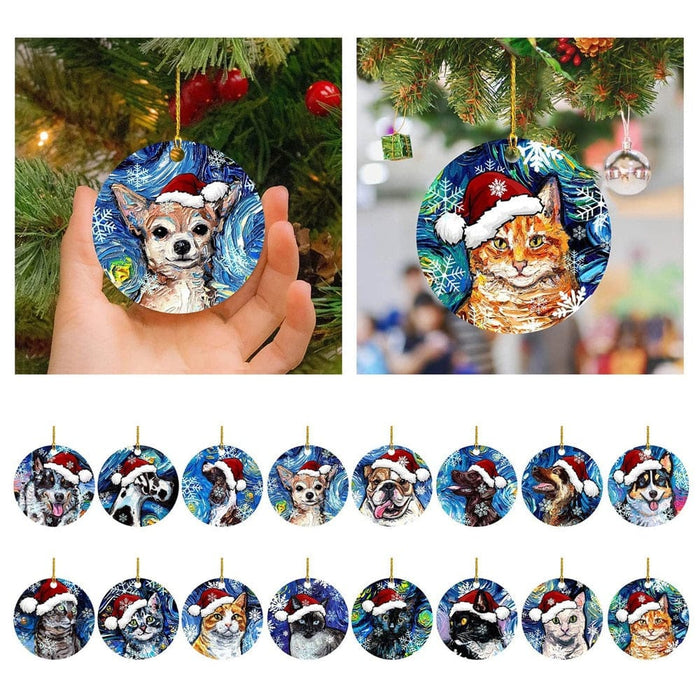 GeckoCustom 1Pcs Christmas Cute Dog Cat with Hat Pendant Xmas Decoration Pendant Cartoon Christmas Tree Pendant Home Car Backpack Ornament