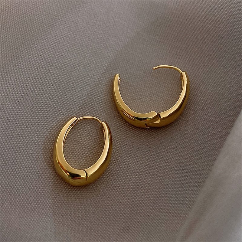 GeckoCustom 2021 New Classic Copper Alloy Smooth Metal Hoop Earrings For Woman Fashion Korean Jewelry Temperament Girl's Daily Wear earrings