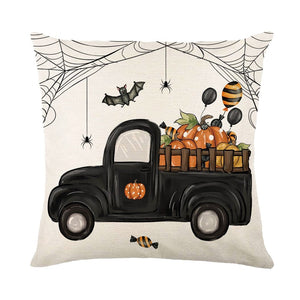 GeckoCustom 2023 Halloween Decoration Cushion Cover 18x18 Inches Linen Pillow Cover Cat Pumpkin Candy Print Pillowcases Couch Cushion Case 9 / 45x45cm