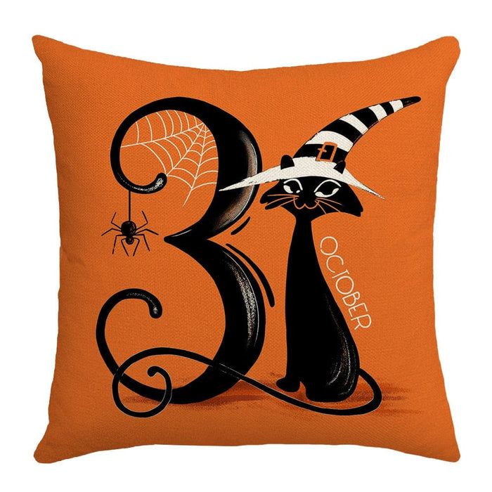GeckoCustom 2023 Halloween Decoration Cushion Cover 18x18 Inches Linen Pillow Cover Cat Pumpkin Candy Print Pillowcases Couch Cushion Case 13 / 45x45cm