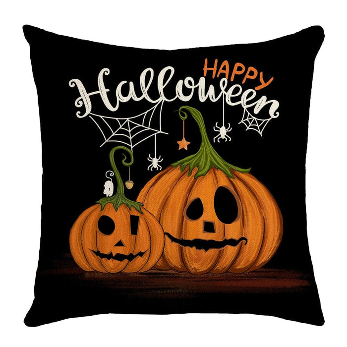 GeckoCustom 2023 Halloween Decoration Cushion Cover 18x18 Inches Linen Pillow Cover Cat Pumpkin Candy Print Pillowcases Couch Cushion Case 14 / 45x45cm