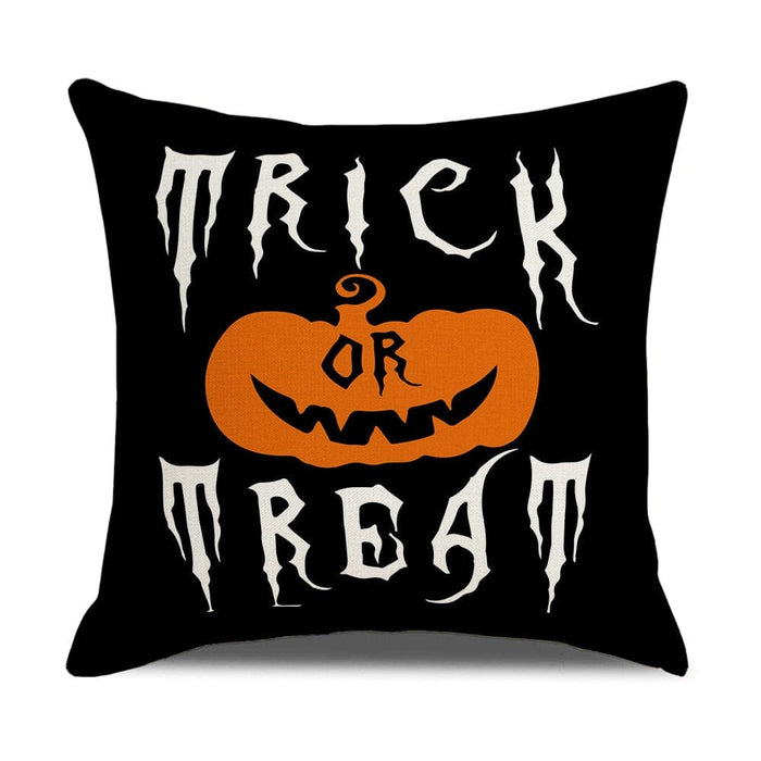 GeckoCustom 2023 Halloween Decoration Cushion Cover 18x18 Inches Linen Pillow Cover Cat Pumpkin Candy Print Pillowcases Couch Cushion Case 8 / 45x45cm