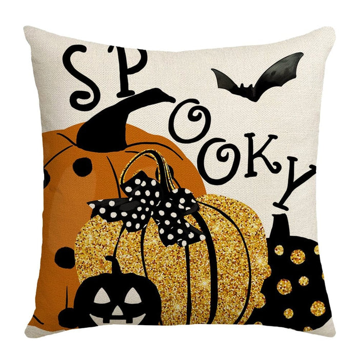 GeckoCustom 2023 Halloween Decoration Cushion Cover 18x18 Inches Linen Pillow Cover Cat Pumpkin Candy Print Pillowcases Couch Cushion Case 4 / 45x45cm