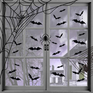 GeckoCustom 24/48pcs Halloween Decoration 3D Black PVC Bat Halloween Party DIY Decor Bar Room Halloween Party Scary Decos Props Wall Sticker
