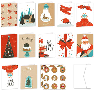 GeckoCustom 26pcs Merry Christmas Fold Small Greeting Cards with Envelopes Xmas Postcard Navidad New Year 2025 DIY Gift Card Decoration Noel style B