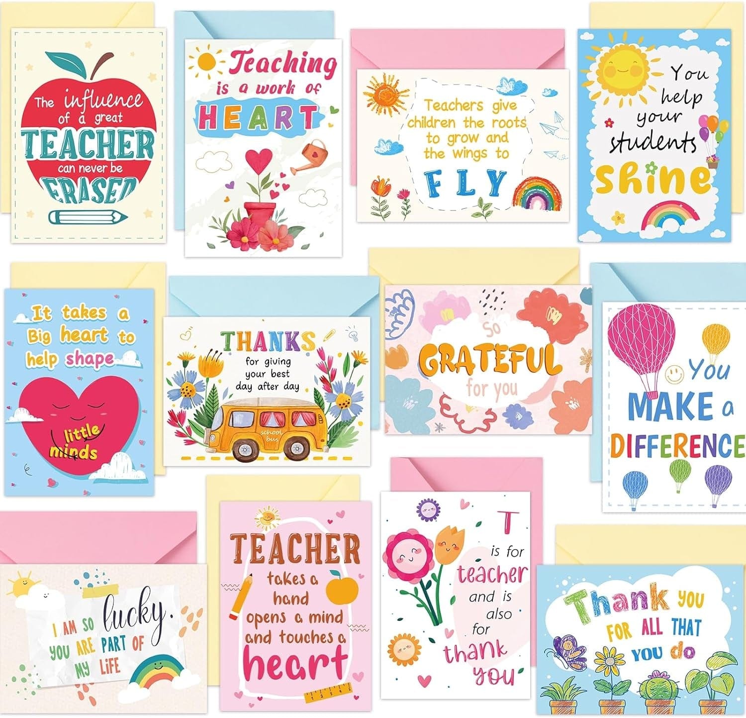 30 Teacher Appreciation Cards Bulk with Envelopes - Teacher Thank You ...