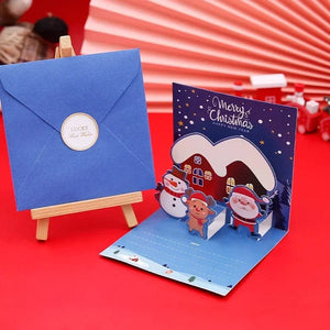 GeckoCustom 3D Pop Up Cartoon Christmas Card Merry Christmas Greeting Card Handwritten Blessing Invitation Cards Thanksgiving New Year Gifts