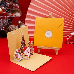 GeckoCustom 3D Pop Up Cartoon Christmas Card Merry Christmas Greeting Card Handwritten Blessing Invitation Cards Thanksgiving New Year Gifts 06-1PCS