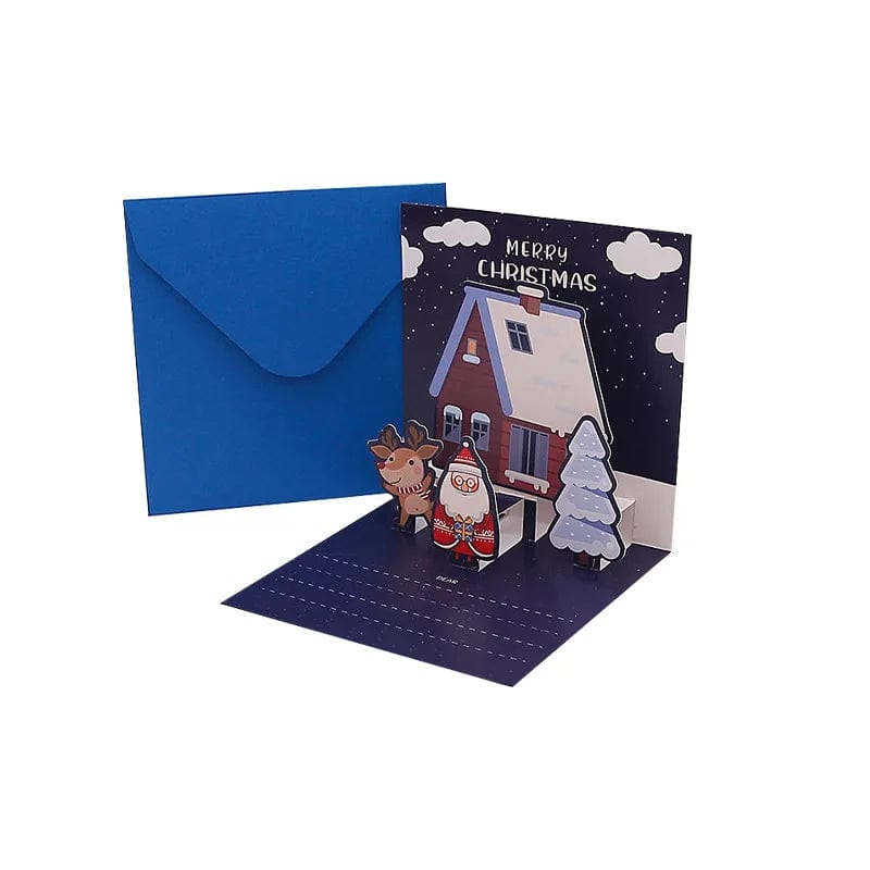 GeckoCustom 3D Pop Up Cartoon Christmas Card Merry Christmas Greeting Card Handwritten Blessing Invitation Cards Thanksgiving New Year Gifts 11-1PCS