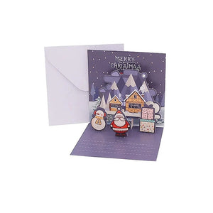 GeckoCustom 3D Pop Up Cartoon Christmas Card Merry Christmas Greeting Card Handwritten Blessing Invitation Cards Thanksgiving New Year Gifts 08-1PCS