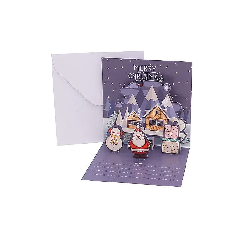 GeckoCustom 3D Pop Up Cartoon Christmas Card Merry Christmas Greeting Card Handwritten Blessing Invitation Cards Thanksgiving New Year Gifts 08-1PCS