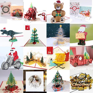 GeckoCustom 3D Pop UP Christmas Cards Santa Greeting Invitations Card Party Children Gifts New Year Thank You Card Anniversary Gift Postcard