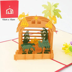 GeckoCustom 3D Pop UP Christmas Cards Santa Greeting Invitations Card Party Children Gifts New Year Thank You Card Anniversary Gift Postcard Jesus birth 2