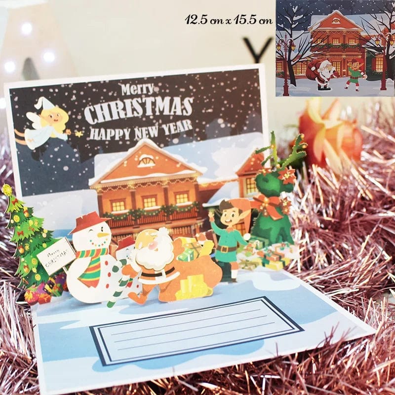 GeckoCustom 3D Pop UP Christmas Cards Santa Greeting Invitations Card Party Children Gifts New Year Thank You Card Anniversary Gift Postcard Merry Christmas