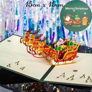 GeckoCustom 3D Pop UP Christmas Cards Santa Greeting Invitations Card Party Children Gifts New Year Thank You Card Anniversary Gift Postcard Xmas deer cart