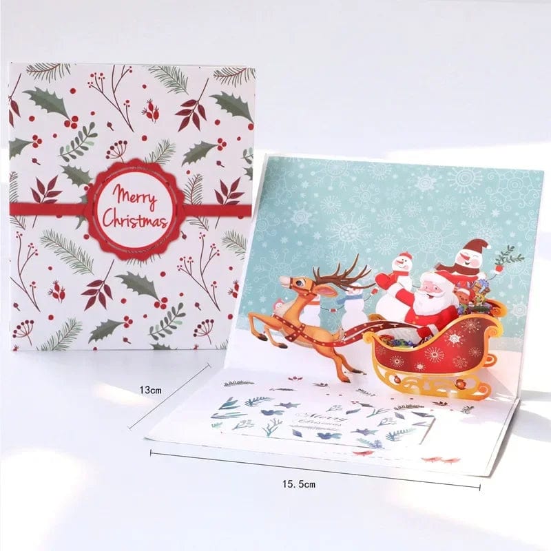 GeckoCustom 3D Pop UP Christmas Cards Santa Greeting Invitations Card Party Children Gifts New Year Thank You Card Anniversary Gift Postcard reindeer cart