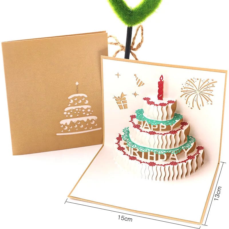 GeckoCustom 3D Pop UP Greeting Cards For Gifts Birthday Cake-gold