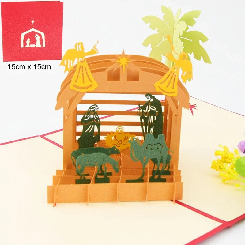 GeckoCustom 3D Pop UP Santa Cards Marry Christmas Greeting Cards Party Invitations Gifts New Year Greeting Card Anniversary Gifts Postcard Jesus birth 2