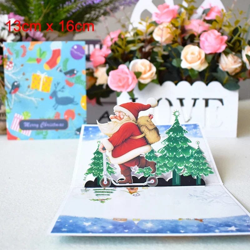 GeckoCustom 3D Pop UP Santa Cards Marry Christmas Greeting Cards Party Invitations Gifts New Year Greeting Card Anniversary Gifts Postcard Santa Scooter