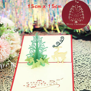 GeckoCustom 3D Pop UP Santa Cards Marry Christmas Greeting Cards Party Invitations Gifts New Year Greeting Card Anniversary Gifts Postcard tree and deer