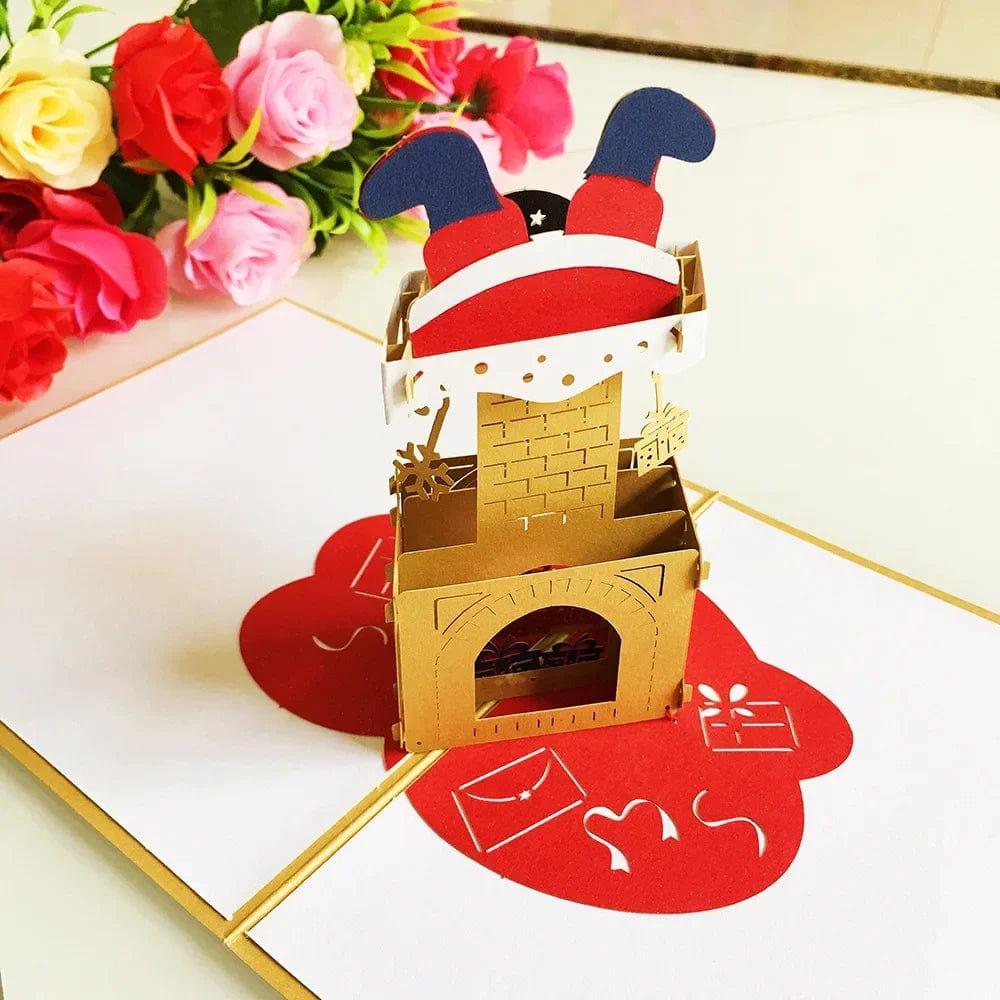 GeckoCustom 3D Pop UP Santa Cards Marry Christmas Greeting Cards Party Invitations Gifts New Year Greeting Card Anniversary Gifts Postcard Santa Fireplace