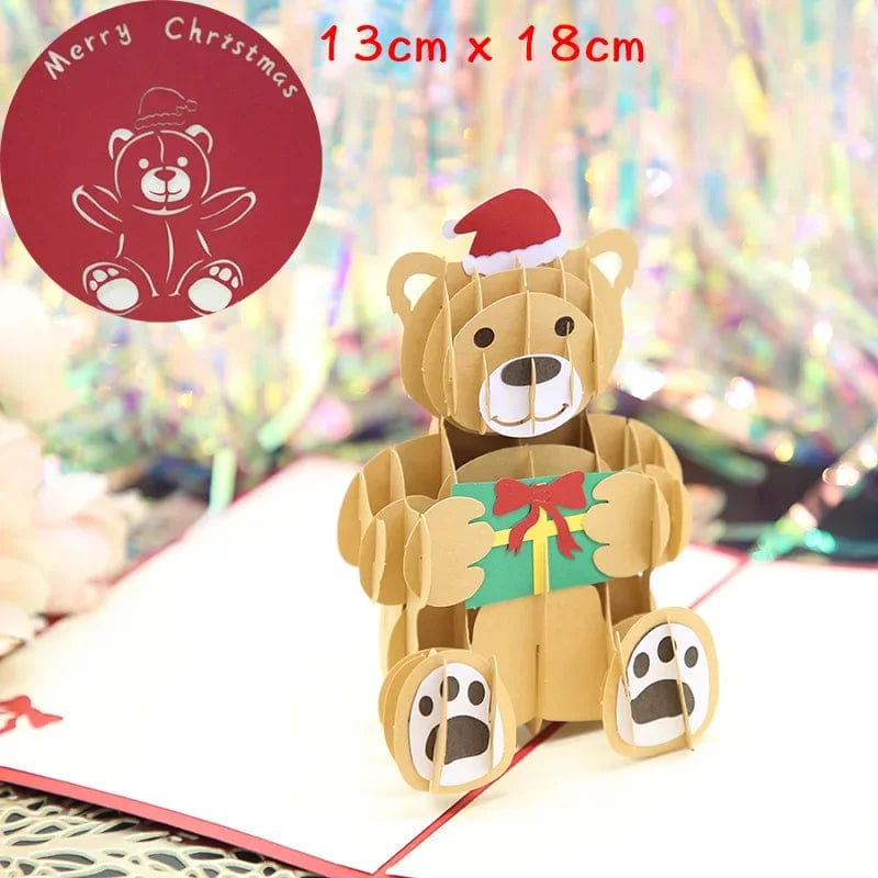 GeckoCustom 3D Pop UP Santa Cards Marry Christmas Greeting Cards Party Invitations Gifts New Year Greeting Card Anniversary Gifts Postcard christmas bear