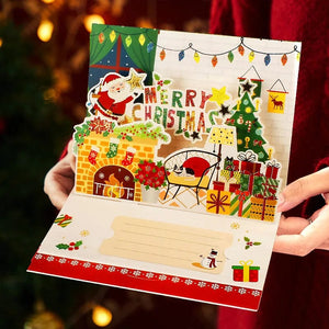 GeckoCustom 3D Santa Greeting Cards Folding Merry Christmas Best Wishes Card Xmas Gift for New Year Blessing Thank You Postcard Decoration