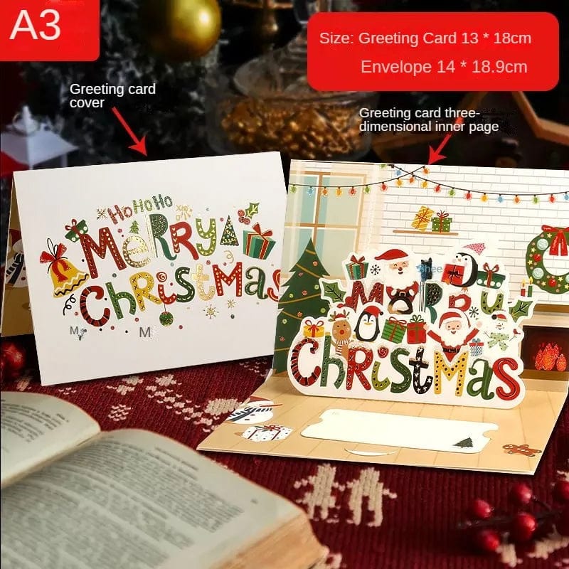 GeckoCustom 3D Santa Greeting Cards Folding Merry Christmas Best Wishes Card Xmas Gift for New Year Blessing Thank You Postcard Decoration A3