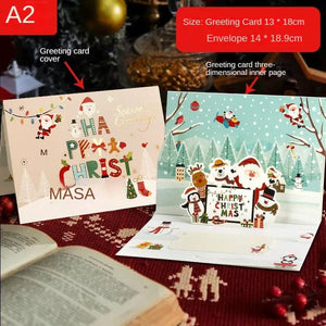 GeckoCustom 3D Santa Greeting Cards Folding Merry Christmas Best Wishes Card Xmas Gift for New Year Blessing Thank You Postcard Decoration A2